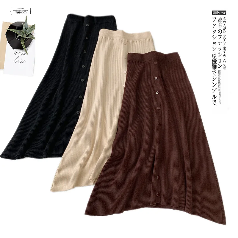 Meyooe женский свитер юбки трапециевидной формы трикотажная Кнопка однотонная