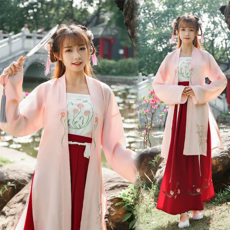 

Классический костюм Hanfu в китайском стиле для весны и лета, Женская юбка с вышивкой и поясом