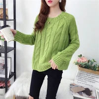 h9517 chic avocado green sweater women academic style autumn winter thickened solid color pullover female girl long sleeve tops