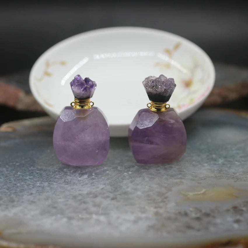 Новинка! Geode Druzy шапки аметисты Подвески флаконы духов, Фиолетовый Стразы камень эфирное масло колье аромараспылитель подвески ювелирные изделия