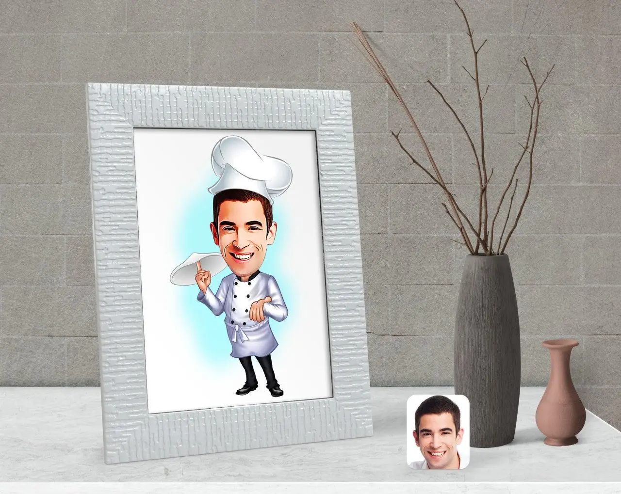 

Персонализированный мужской шеф-повар, карикатура декоративного Çerçeve-4