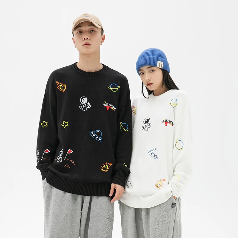 

2021 New Arrival Winter Men Loose Casual Sweater King Size O-Neck Ambroidered Lovers Pullover Hip Hop Streetwear