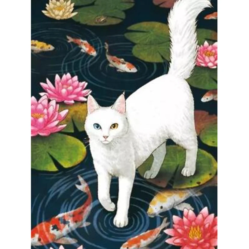

Diamond Painting 5D DIY Square/Round Diamond Cartoon Painting Cute White Cat Scene Picture Cross Stitch Decoration Gift TX505