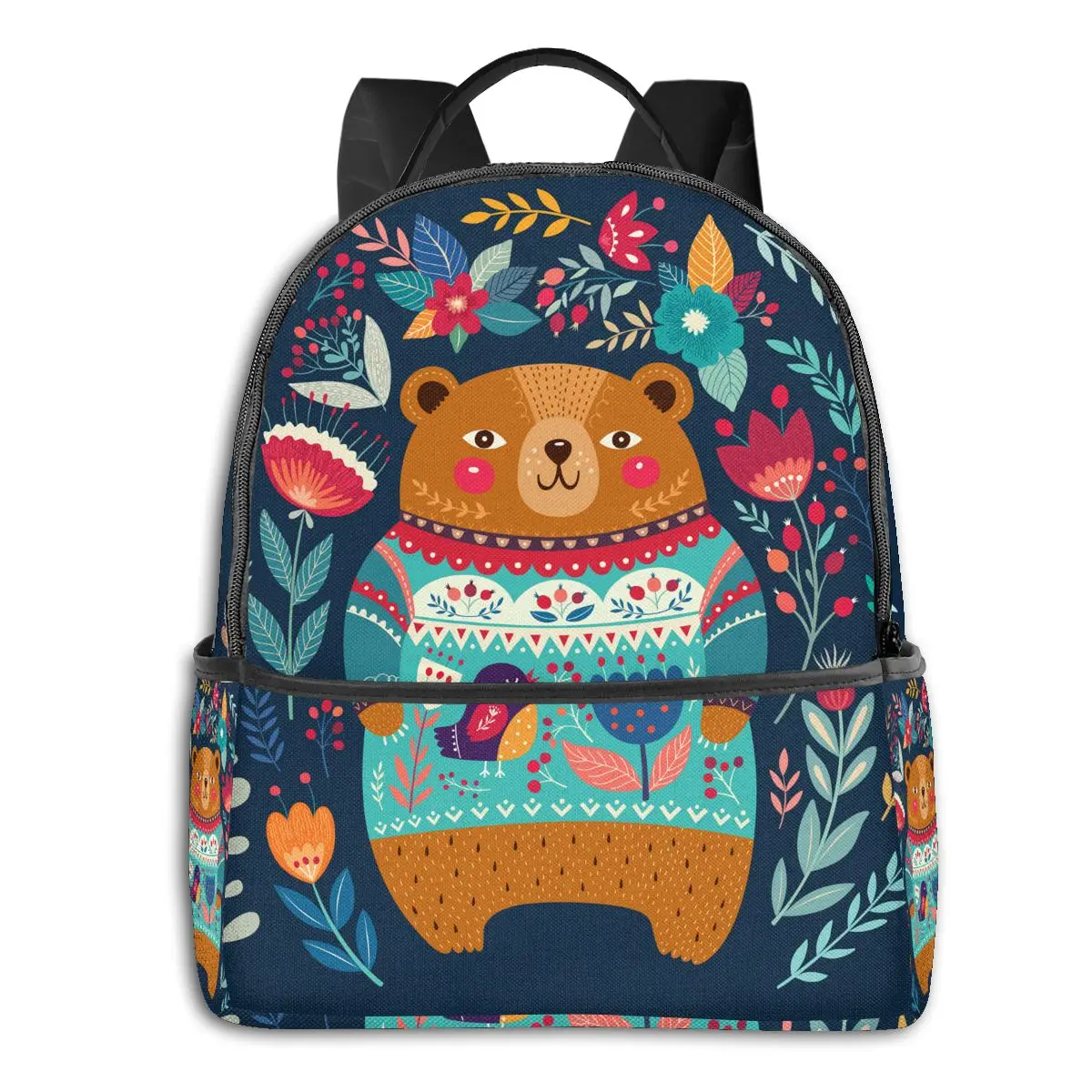 

Рюкзак с изображением медведя цветов и листьев, модный рюкзак для подростков, студентов, школьная сумка, уникальная Студенческая сумка для ...