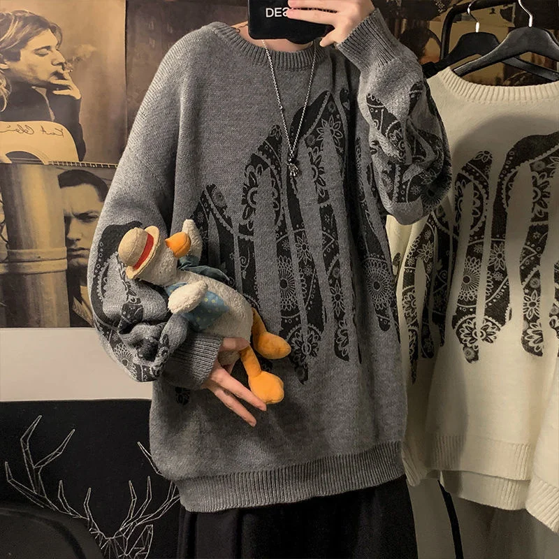 

Privathinker Bandanna Graphic Mens Sweater Oversized Autumn Harajuku Fashion Knitted Pullovers O-neck Hip Hop Male Knitwear