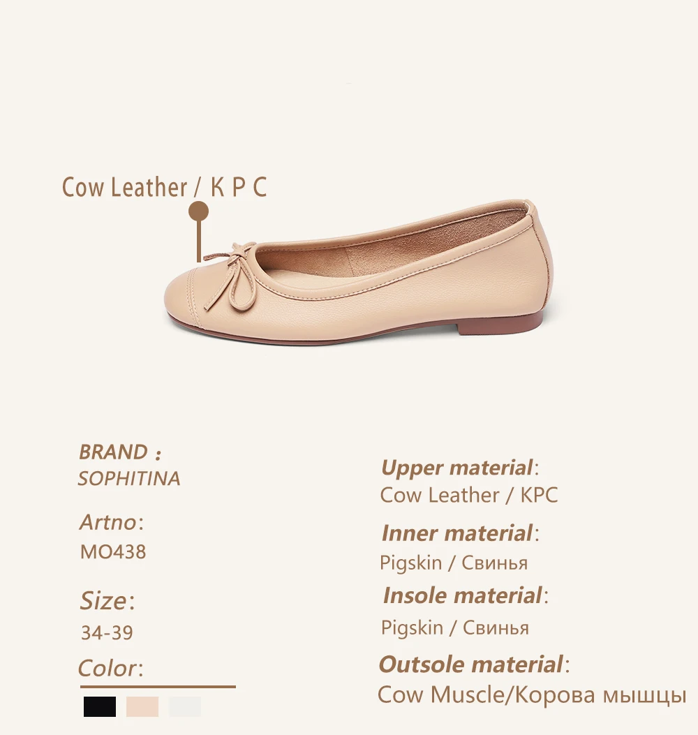 

SOPHITINA Spring Autumn New Women Flats Round Toe Ballet Flats Butterfly-Knot Shallow Flats Cow Leather Sweet Casual Flats MO438