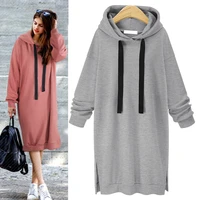 women loose long hoodie casual solid color hooded sweatshirts autumn winter baggy pullover sweatshirt dress spring
