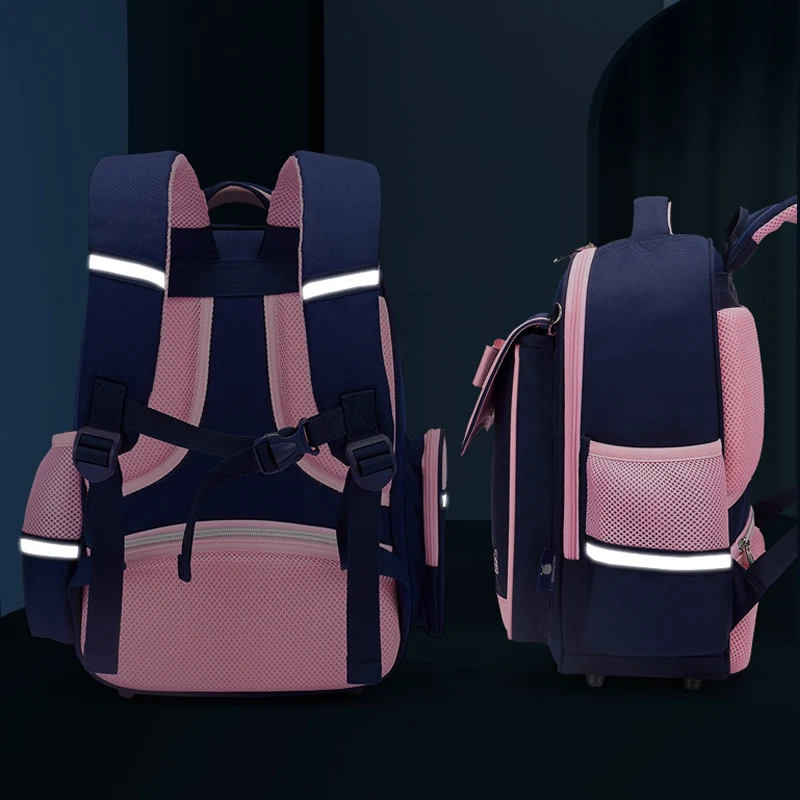 Pink Bow Girl Backpack Orthopedic Back Primary School Bags For Children Lovely Kid Bookbags