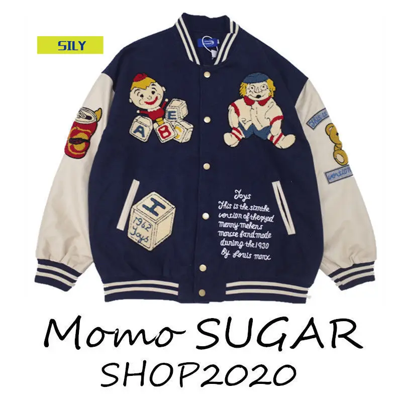 

2021 Spring New Elegant Ladies Baseball Uniform Jacket Women's Loose Bear Retro Coat Jacket Women