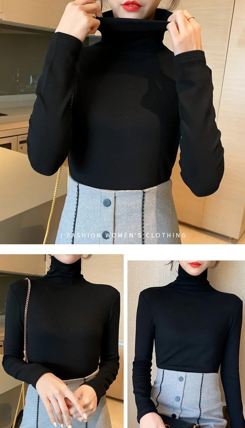 Turtleneck Long Sleeve T Shirt Women Winter Black White Slim Fit Aesthetic Vintage Vegan Angel Basic Christmas Clothes Teen girl