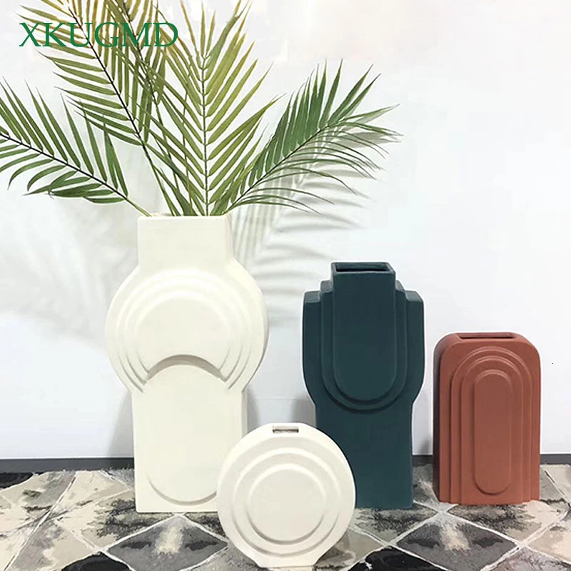Геометрическая керамическая ваза настольная Цветочная композиция контейнер