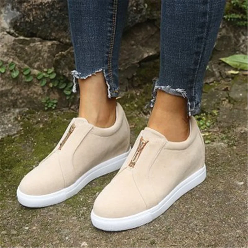 

Women Zip PU Casual Flat Sneakers Ladies Autumn Single Shoes Woman Comfort Walking Shoes Women's Plus Size 35-43 Footwear Black