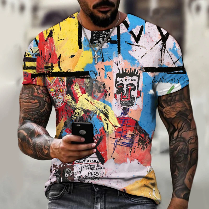 

New Graffiti Men's T-shirts Painted 3D T-shirt Summer Fashion Tops Daily Casual Short-Sleeved O-Neck High Street Streetwear