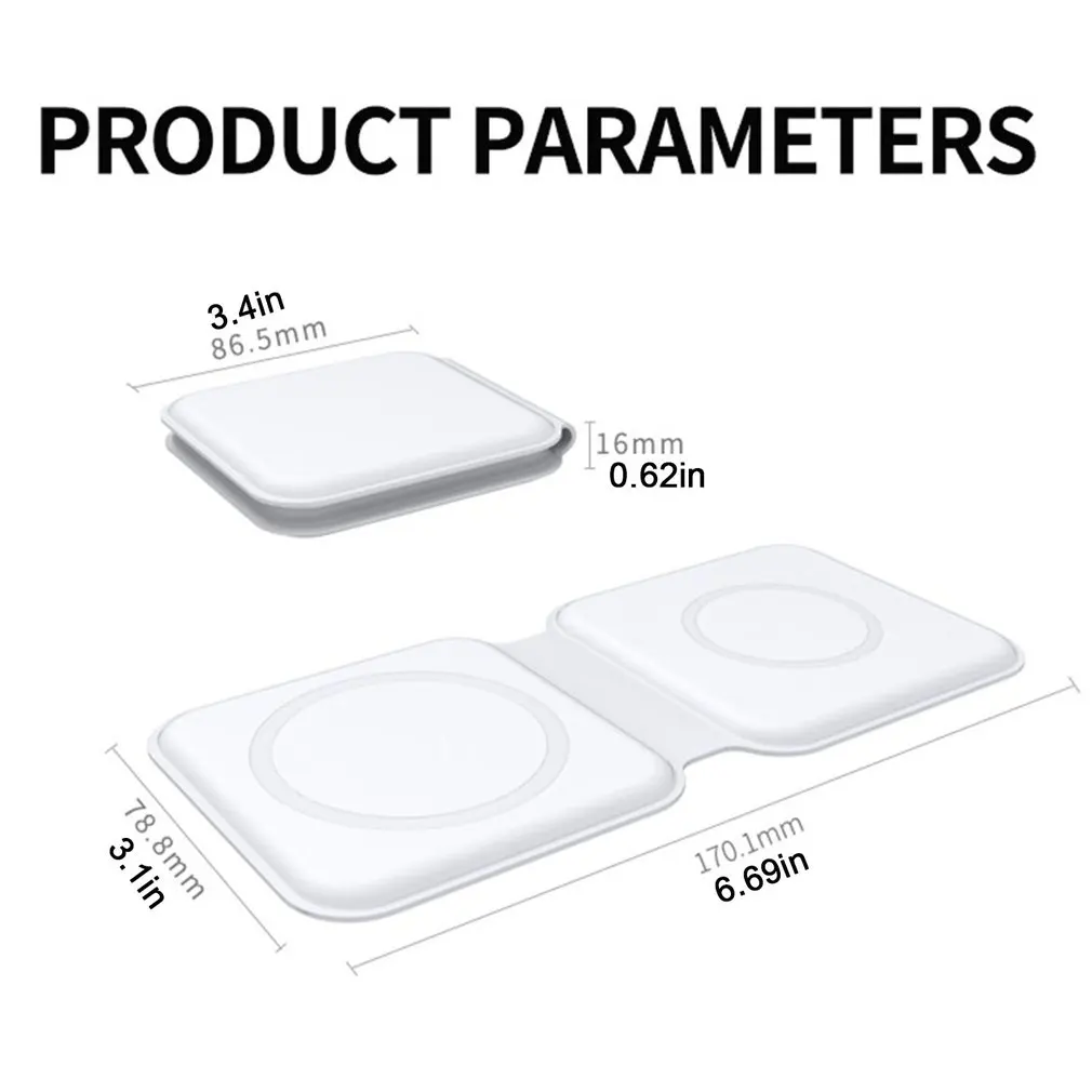 

Portable Folding Dual Magnetic Wireless Charger Appliance 15W Quick Wireless Charger Two-in-one Charger