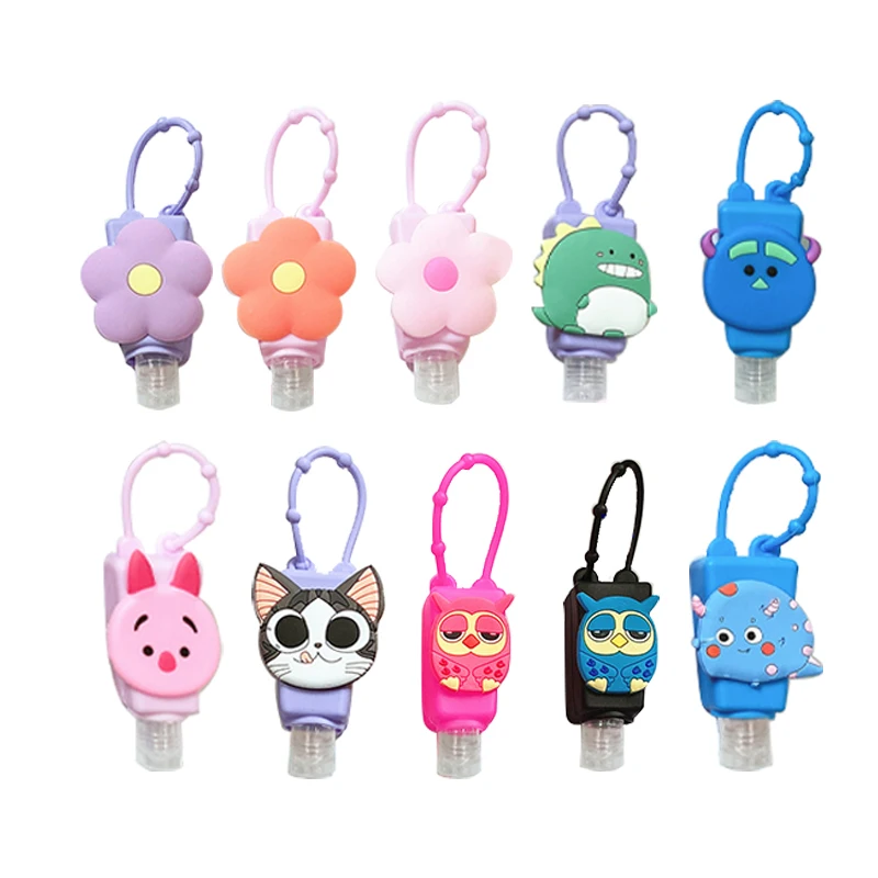 

Cute Flower Animal Silicone Hand Sanitizer Pocketable Shower Holder With Empty Bottle