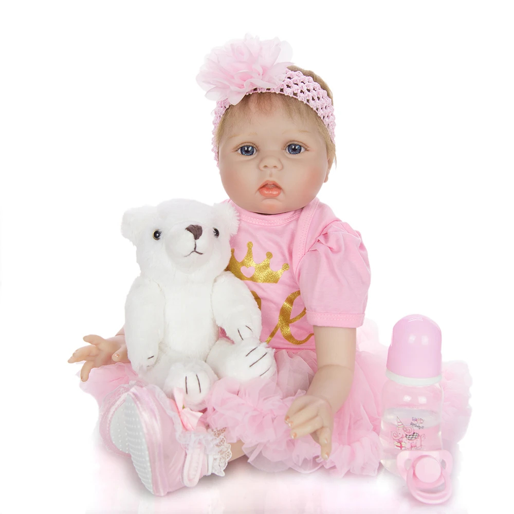 

Bebe Reborn Doll pink dress up toddler girl silicone baby doll toys for children gift 22 inch