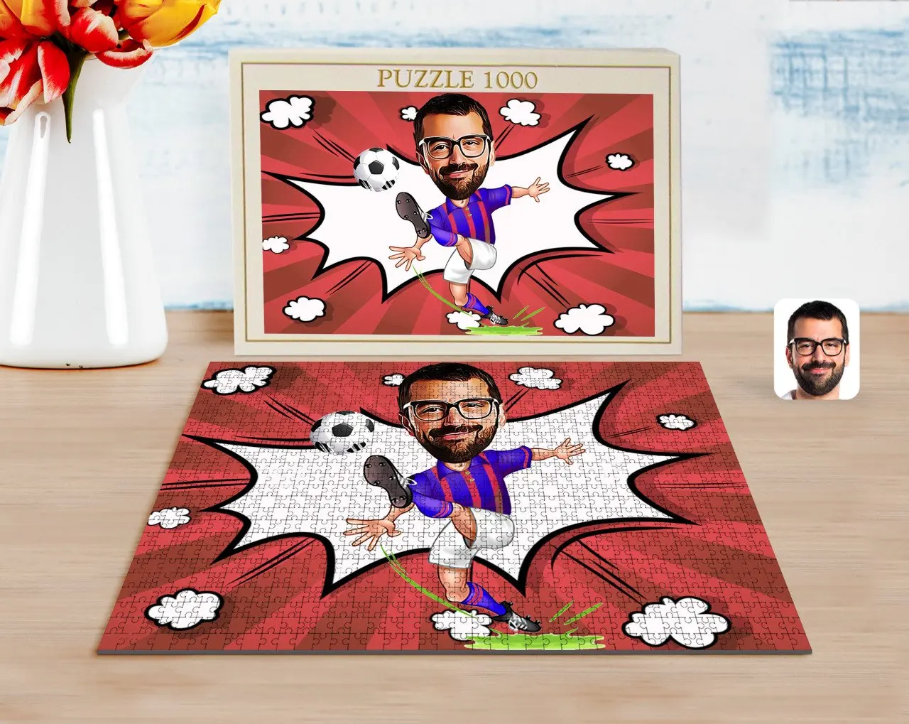 

Personalized Burgundy Blue Football Player Caricature of 1000 Piece Professional Puzzle-1