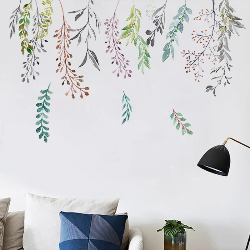 

Green Leaf Pattern Wall Stickers Living Room Bedroom Wall Decoration Removable Wallpaper Murals