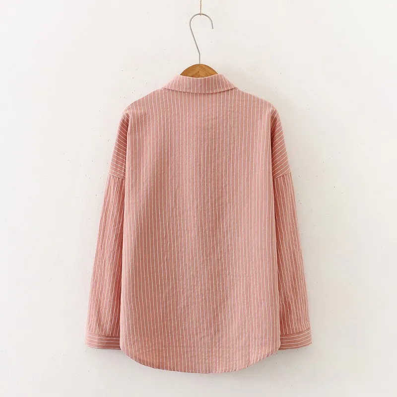 

Fruit Embroidery Female Shirt Autumn Women Cotton Blouse Office Lady V-neck Button Loose Outwear Tops