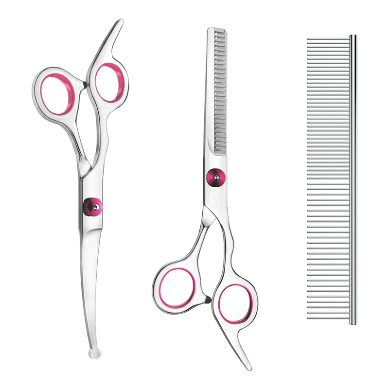 

3 Pack Dog Grooming Scissors Kit with Safety Round Tip Thinning Cutting Shears with Pet Grooming Comb for Dogs and Cats