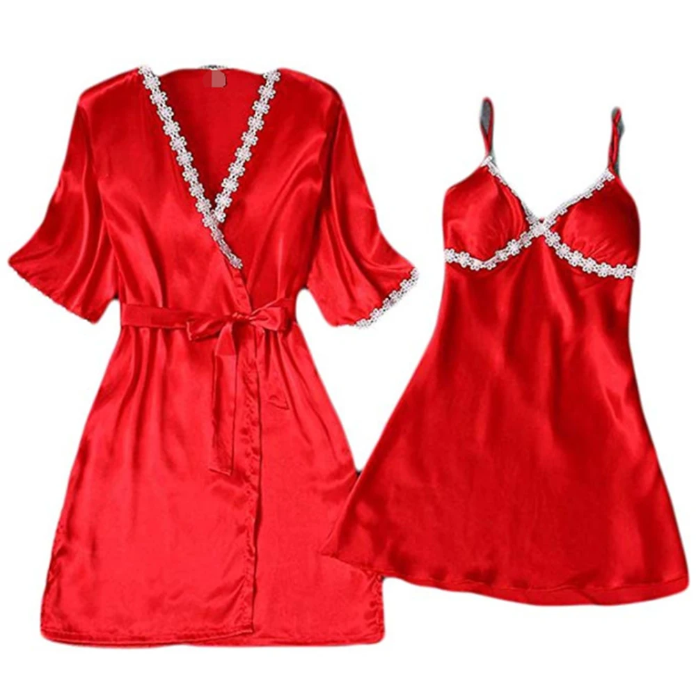 Женская одежда для сна халат комплект из 2 предметов мини кимоно и Ночная рубашка