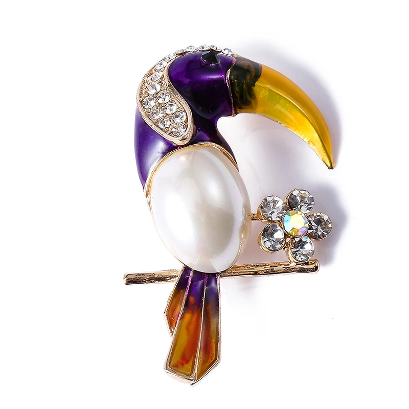 Muylinda птица на эмали булавки и броши Попугай животное ювелирные изделия Стразы