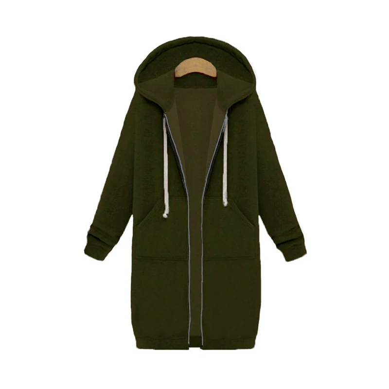 

Autumn Winter Women's Hooded Long Sleeve Sweatshirt Coat Zipper Casual Loose Long Hoodies Solid Color Woman Hooded Sweatshirt