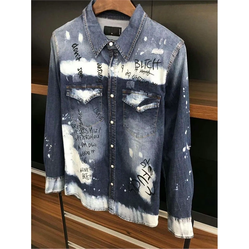 

Top clothes Camisa Masculina 2020 Spring Mens Shirt Casual Slim Fit JEAN Hip Hop Ripped Jeans Shirts Man Long Sleeve Denim shirt