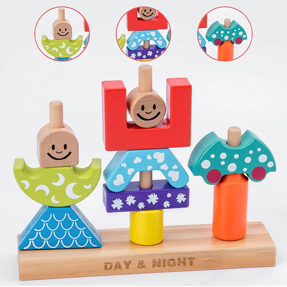 

Wooden Children'S Toys Day And Night Moon Pillars Early Education Baby Birthday Christmas Gifts Children'S Educational Toys