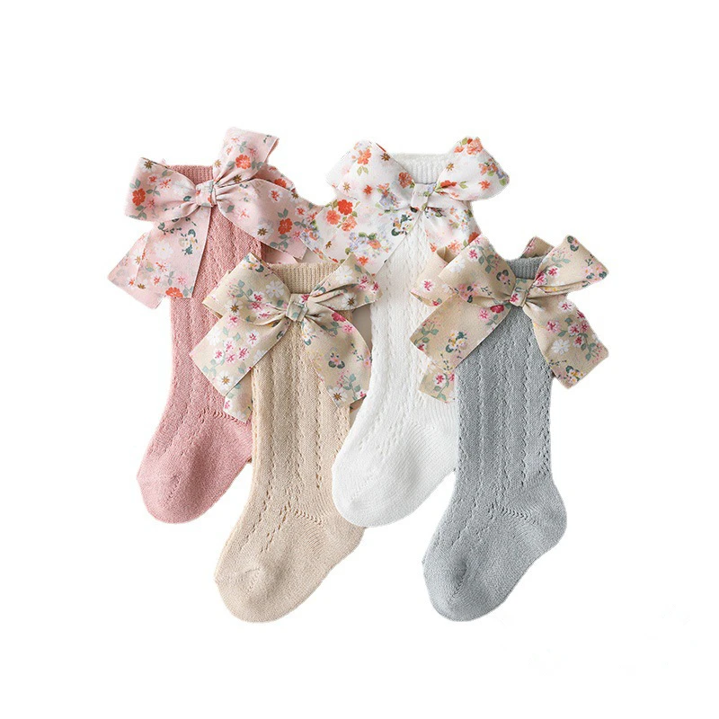 

Summer Baby Socks Floral Bowknot Toddlers Girls knee High Sock Soft Cotton Hollow Out Children Socks Mesh Girl Princess Socken