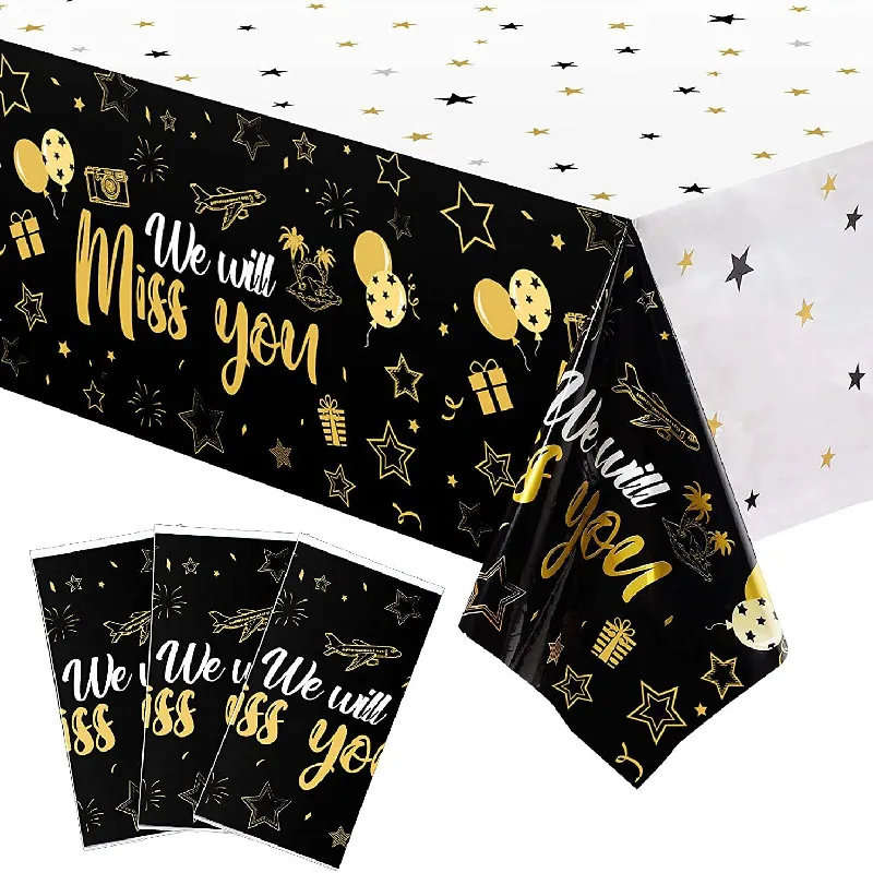 

108*54inch Retirement party Decotations PE Disposable Tablecloth we will miss you for dinner table party holiday decors supplies