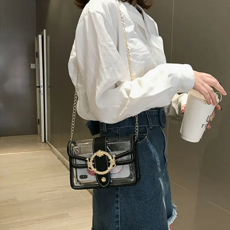 Женские сумки через плечо летние прозрачные из ПВХ сумка клатч с цепочкой