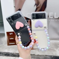 3d love colorful beads bracelet clear case for samsung galaxy z flip3 5g
