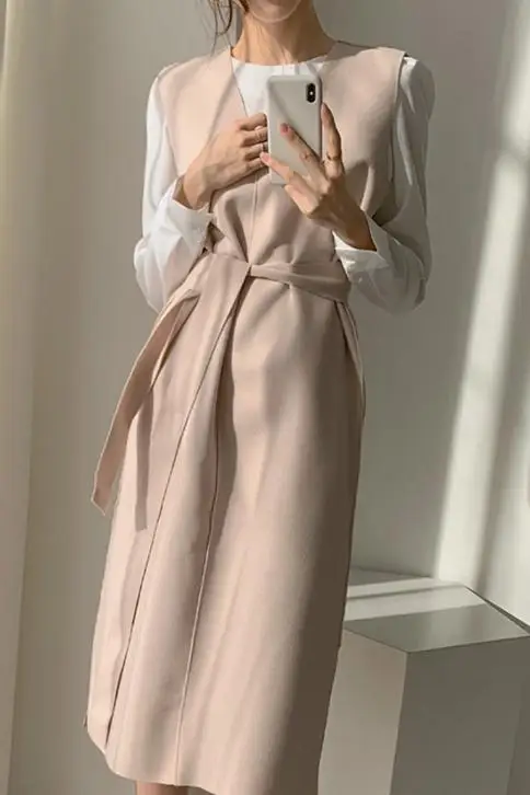 

Korean Style Sleeveless Elegant Dresses Women Vintage Sashes Slit Black Women's Long Dress 2021 Summer