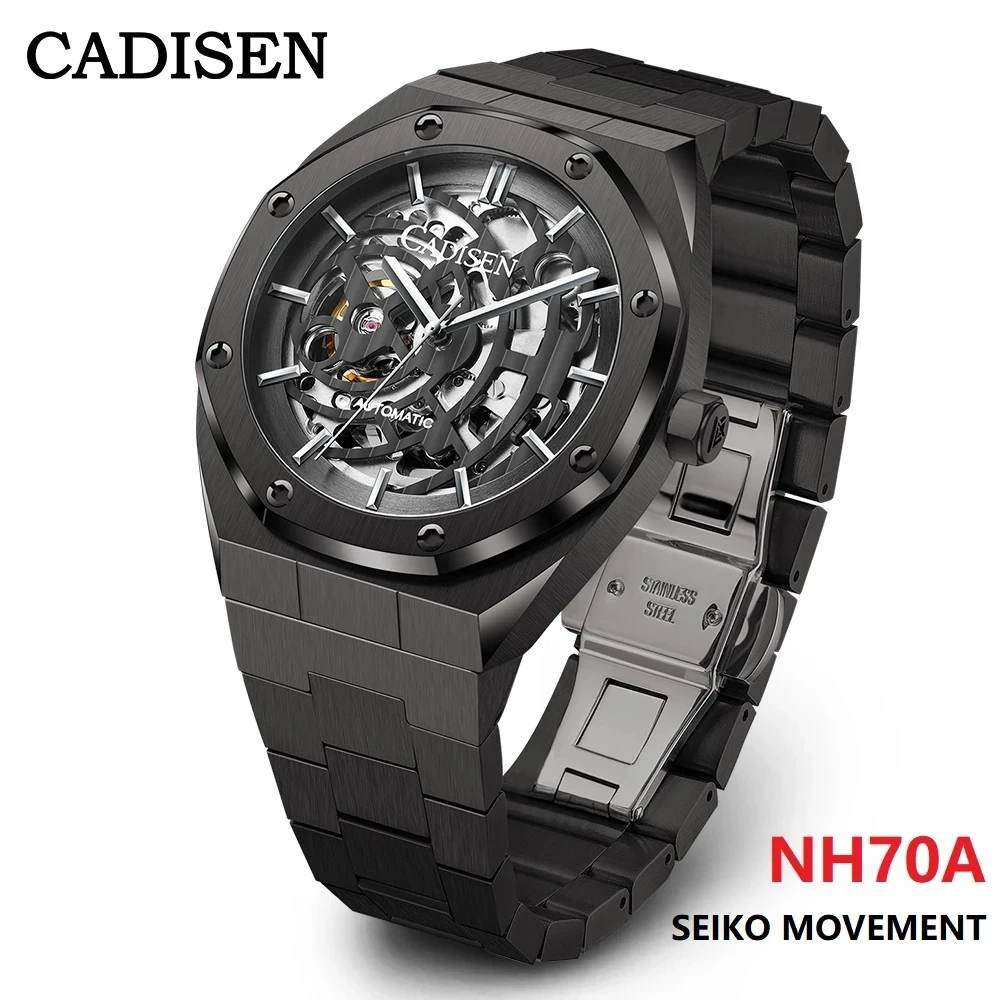 

CADISEN Design Hollow Dial Mechanical Automatic Men watch 100M Waterproof Top Luxury Watches Stainless Steel Business Mans Clock