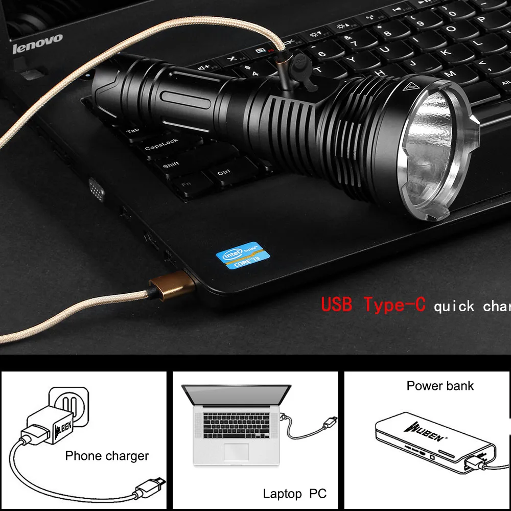 Comprar WUBEN-linterna Led De Gran Potencia, Recargable Por USB, Cree XHP70, 3200 Lúmenes, Batería De 26650, Alcance De 454M, Luz T102