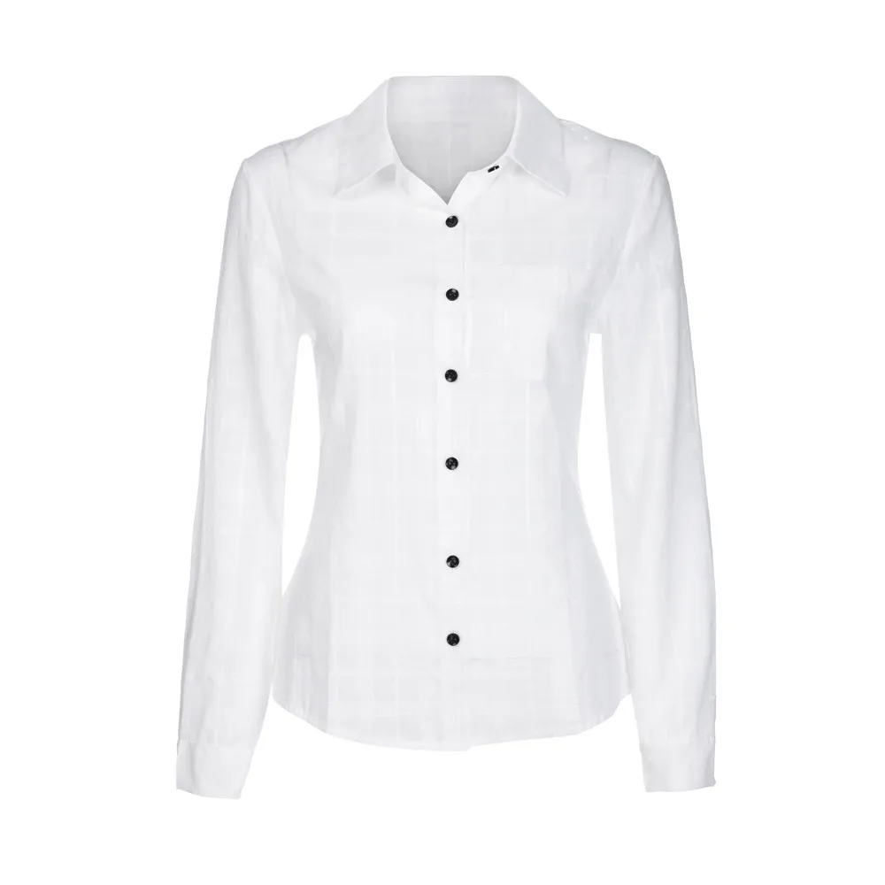 Blusas Женский, с длинным рукавом отложной воротник Топы Блузки Офисная Женская белая блузка рубашка Женская рабочая одежда рубашки блузка плюс размер