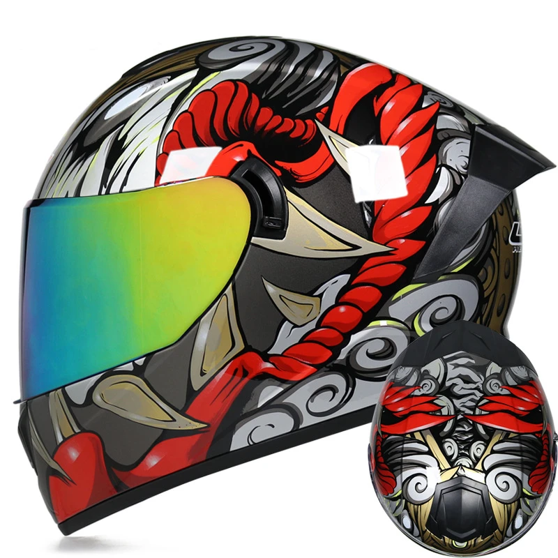 

Full Face Helmet Motorcycle Safety Double Lens Riding Racing Casco DOT Approved Sunscreen Antiglare Black Visor Bubble Pattern