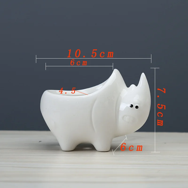 Милый мультяшный керамический миниатюрный носорог цветочный горшок фарфоровые