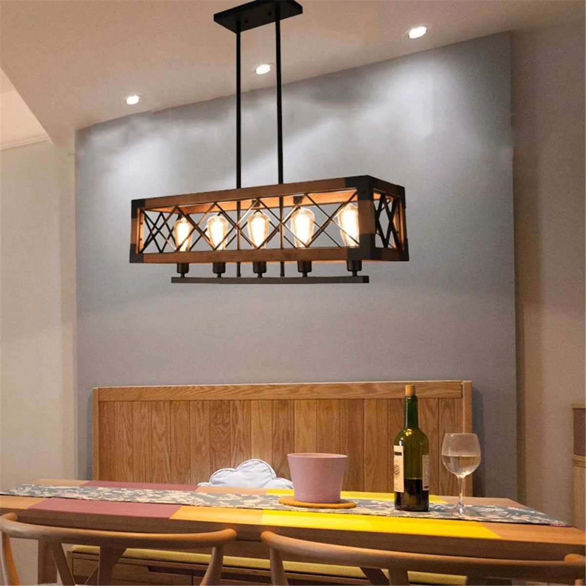 

Modern Rectangle Cuboid Led Chandelier Lights For Living Room Dining Kitchen Bar Ceiling Lamp Classical Wooden Hanging Lights