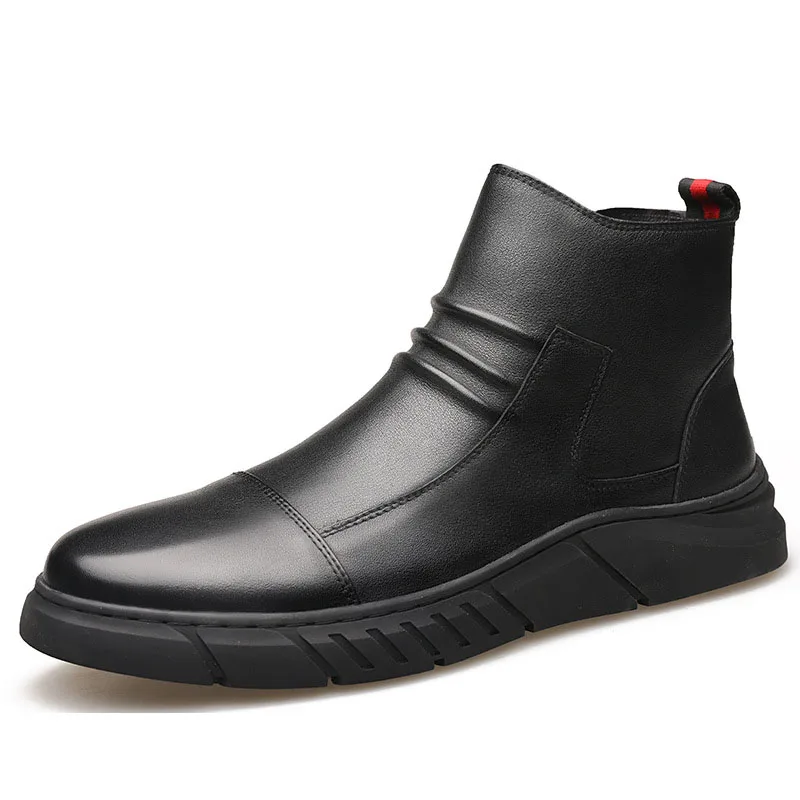 

Мужские черные кожаные ботильоны, черные удобные ботинки челси, повседневная кожаная обувь, 2020