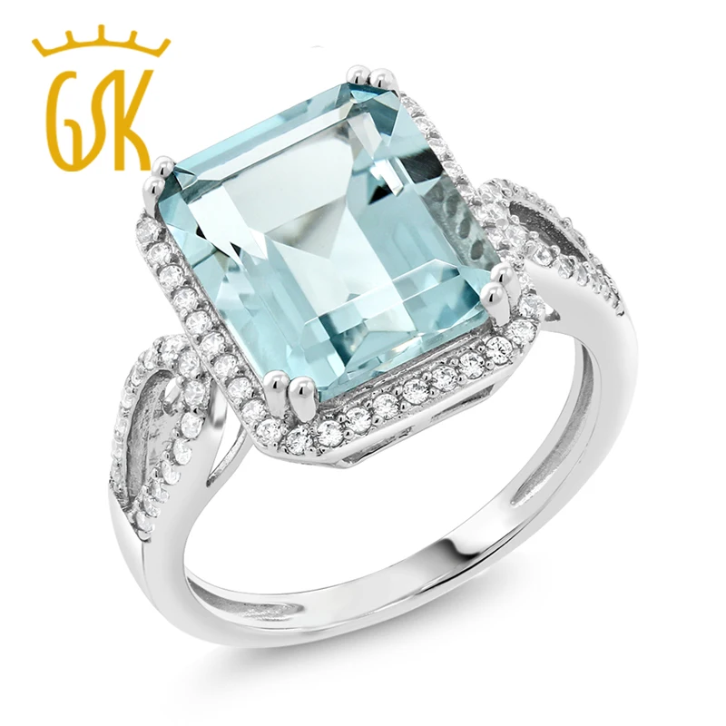 GemStoneKing 5 00 Ct восьмиугольное кольцо с искусственным аквамариновым кольцом 925 пробы