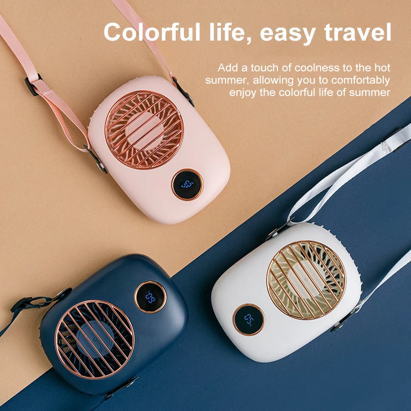 

Portable Neck Fan Leafless Hanging Neck Fan Lazy Outdoor Desktop Office Mini Neck Hanging Fan LED Display USB 5V 3W