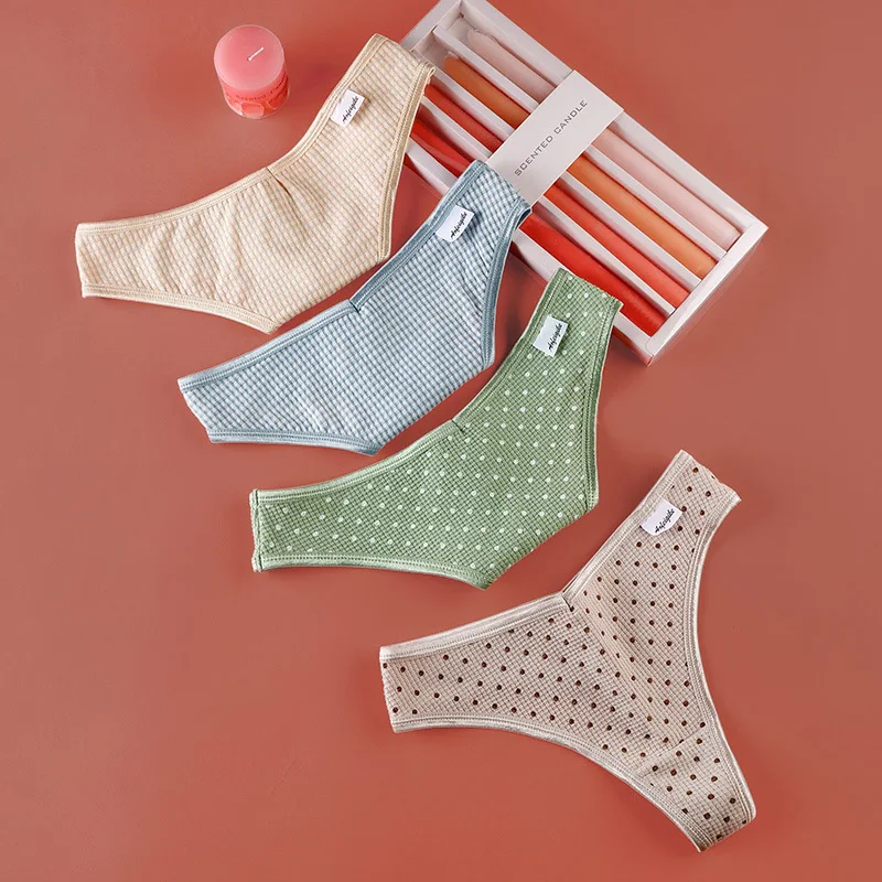 

5 Pieces/lot Baby cotton lady's thong sexy pure color breathable low-waist underwear women's cotton stalls