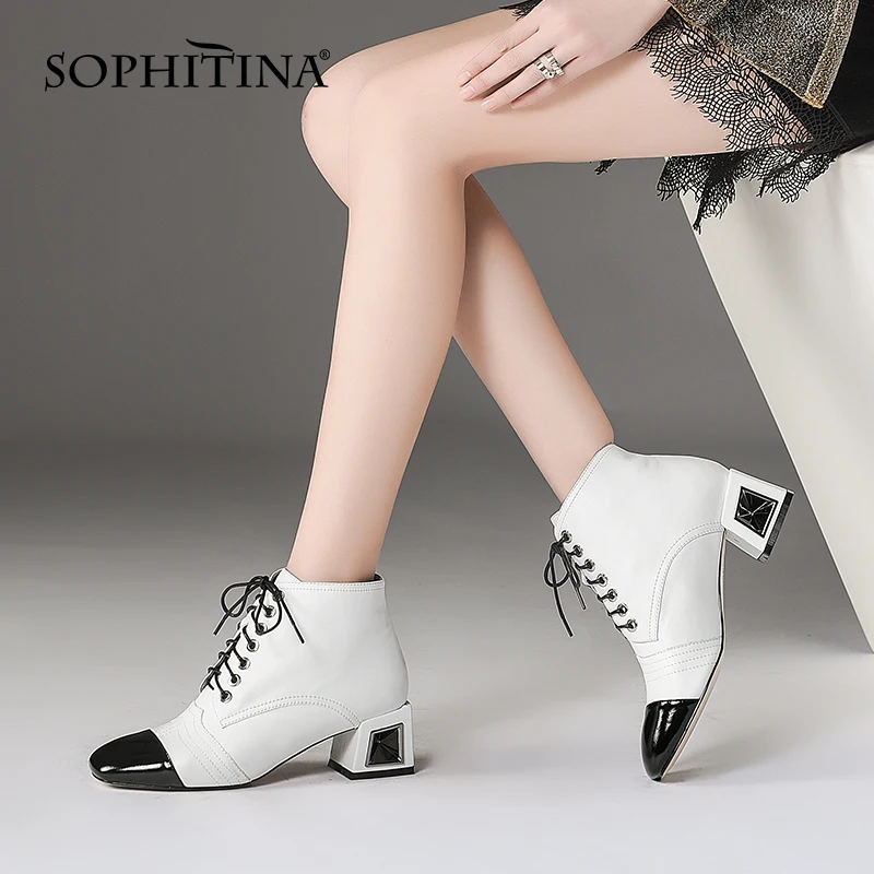 Murah Sepatu Bot Wanita SOPHITINA Sepatu Bot Wanita Klasik Kantor Kulit Asli Sepatu Wanita Ritsleting Ujung Kotak Hak Tebal Persegi MO758