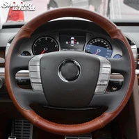 black brown genuine leather hand sew wrap car steering wheel cover for volkswagen vw phaeton 2010 2016
