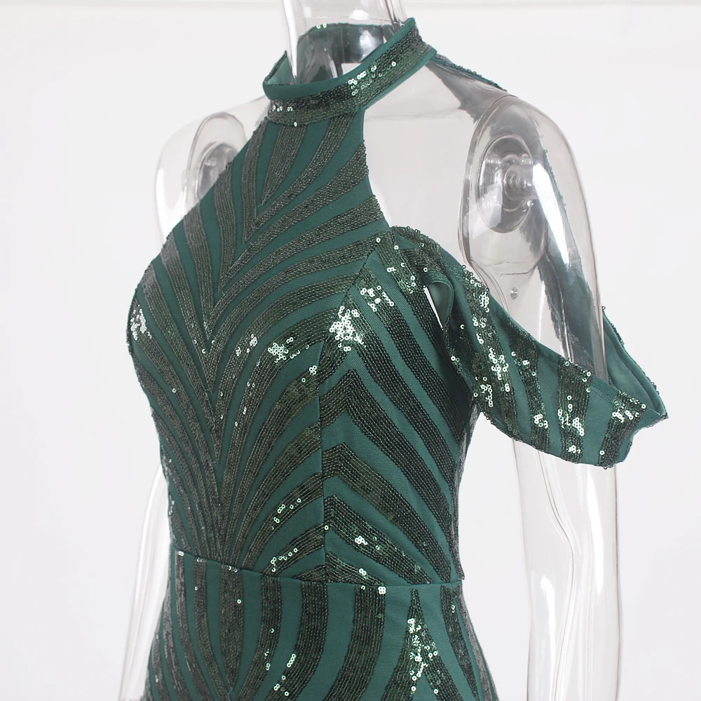 Женские сексуальные платья с высоким вырезом открытыми плечами и блестками