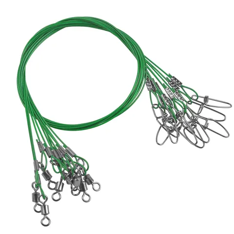 10pcs 50cm de aço líder de aço Linha de pesca coleira 150 libras/68 kg com líder de líder de picada giratória tackle de pesca de carpa