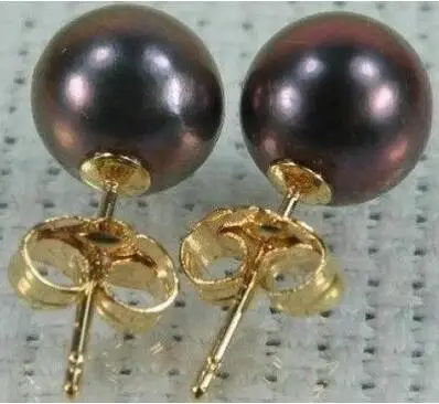 

HOT SOLID GOLD MARKED 10-11 MM PERFECT ROUND TAHITIAN BLACK PEARL EARRING