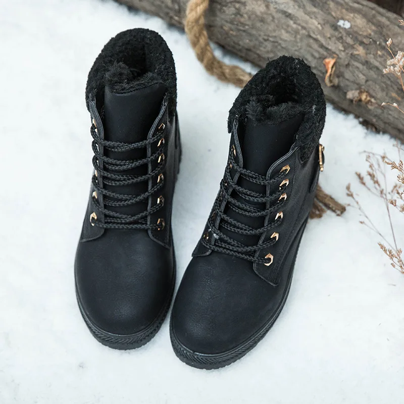 

2020 Women Winter Snow Boots Warm Flat Plus Size Platform Lace Up Ladies Women's Shoes New Flock Fur Suede Ankle Boots Female